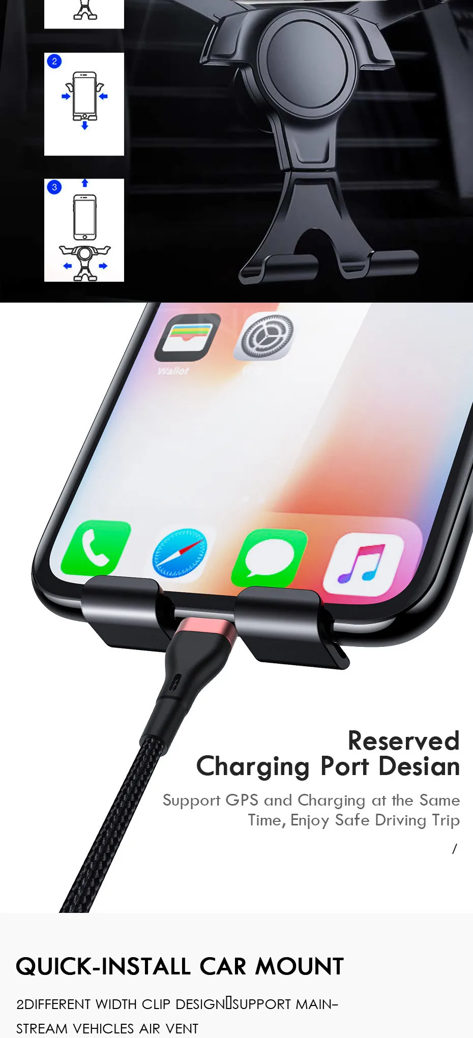 Универсальный автомобильный держатель для телефона для Samsung iPhone X Xs, автомобильный гравитационный держатель с вентиляционным отверстием, подставка без магнитного держателя для телефона
