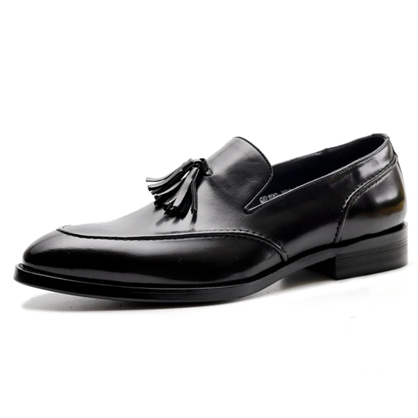 Classic Genuine Leather Formal Dress Men's Tassels Shoes Pointed Toe Slip on Handmade Comfortable Casual Loafers For Male SG145 | Обувь