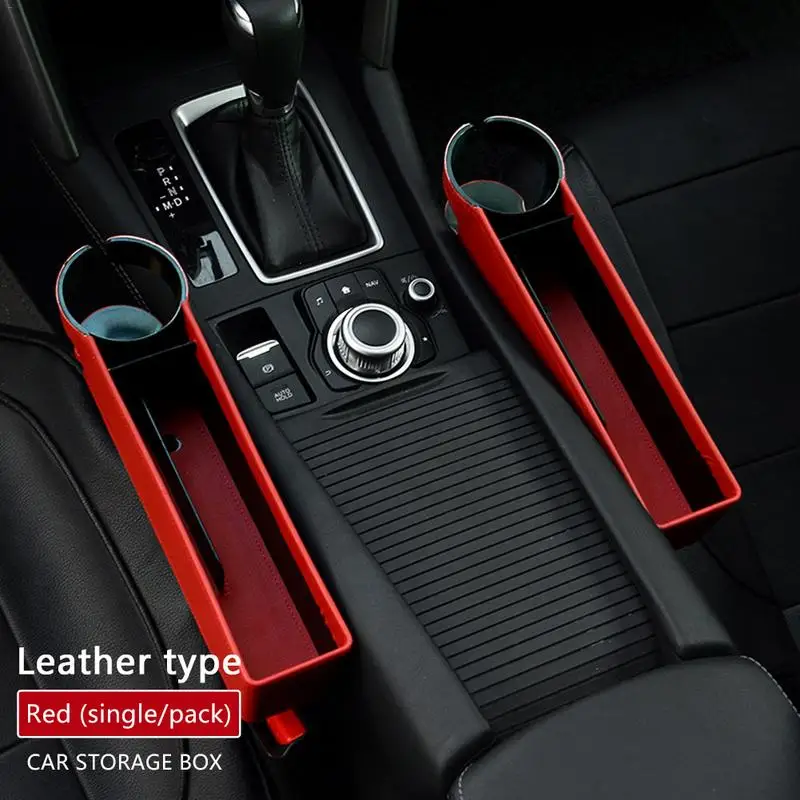 Red Автомобильный органайзер, коробка для хранения, чехол для сиденья, PU, карман, автомобильное сиденье, с Боковым Разрезом, для воды, телефона, монет, сигарет, ключей, карт, универсальный - Название цвета: Red