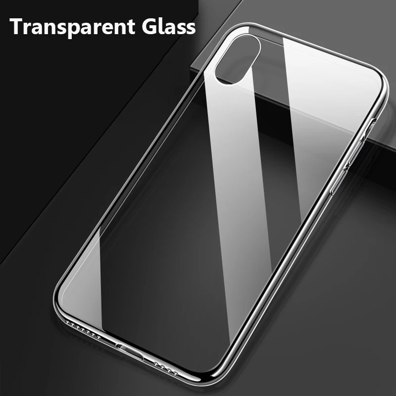 Transparent Suntaiho роскошный стеклянный чехол для iPhone XS Чехлы для MAX XR ультра тонкий прозрачный задний стеклянный чехол для iPhone X 7plus 8plus Мягкий край - Цвет: Transparent