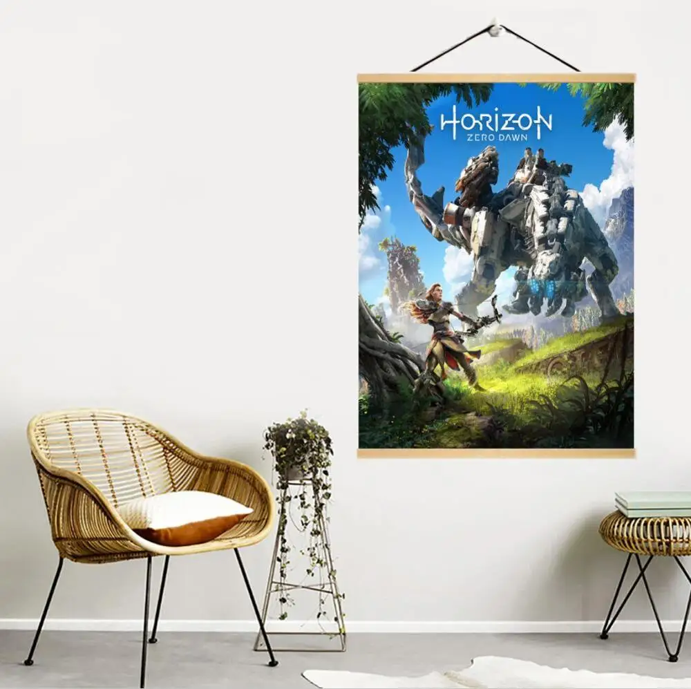 A Игра Horizon Zero Dawn HD плакат на печать на холсте Современная Настенная декоративная уникальный подарок твердая древесина висячая прокрутка живопись - Цвет: A
