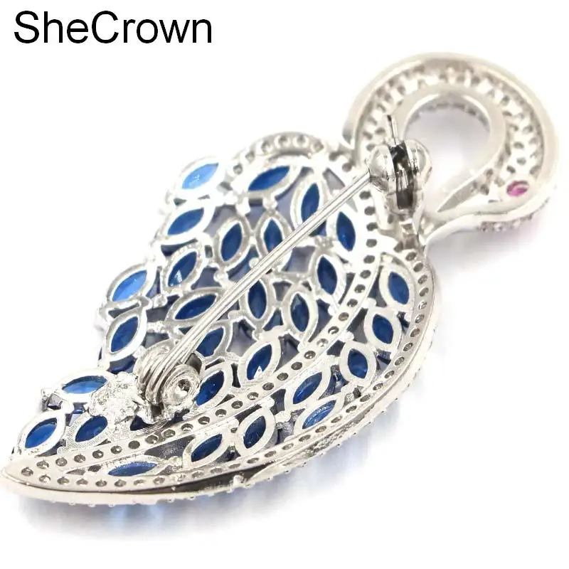 SheCrown длинная большая форма лебедя Танзанит, турмалин Белый CZ женские вечерние серебряные броши 46x24mm