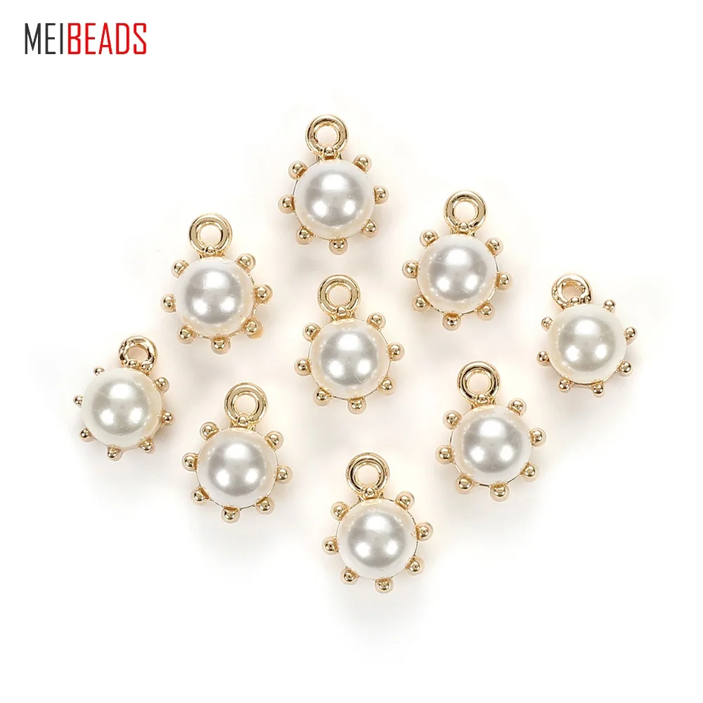 Винтажный круглый кулон MEIBEADS из цинкового сплава с имитацией жемчуга для сережек