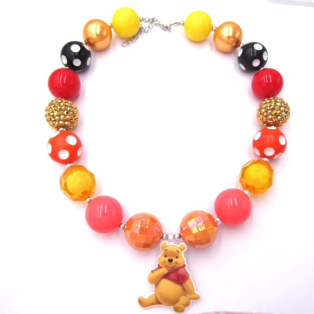 

NEW Arrival Toddler Girls Dress Outfits Gift To Baby Child Cartoon Winnie Pooh Bear Resin Pendant Chunky Bubblegum Necklaces