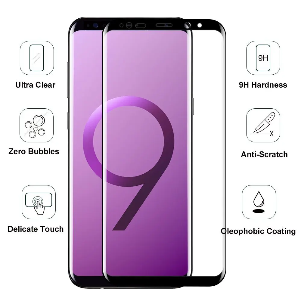3D полное покрытие экрана стеклянная пленка для Samsung Galaxy S6 S7 Edge S8 S9 Plus + Note 8 A3 A5 A7 2017