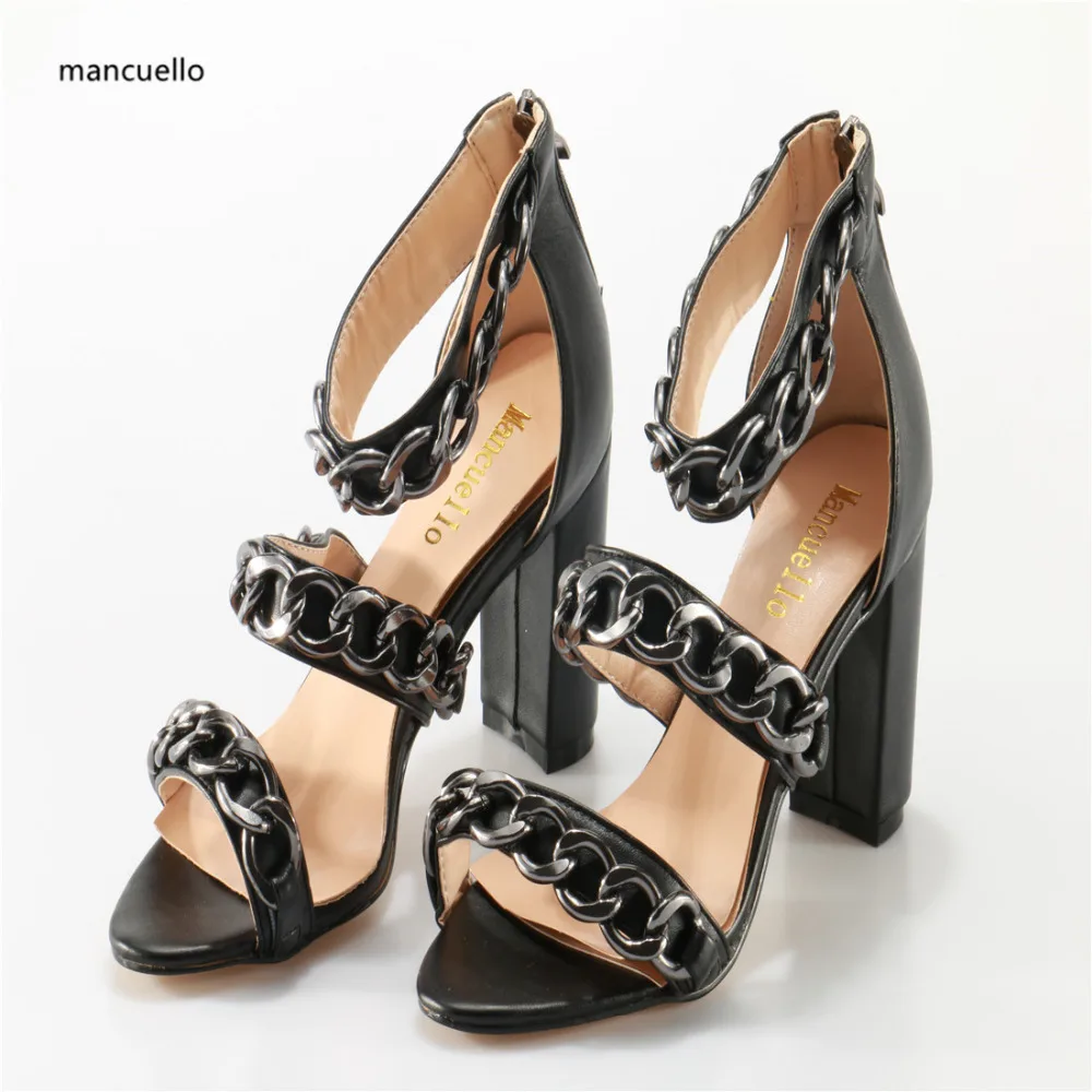 Mancuello/цепи ремни женская летняя обувь сандалии с вырезами sandalias mujer пикантные