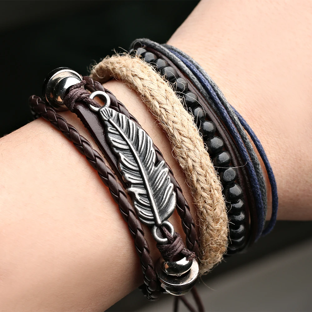 2024 трендовые ювелирные изделия винтажный многослойный кожаный браслет ручной