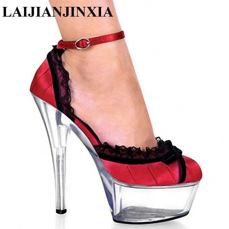 Sexy Round Toe Women Dance Pumps Sexy Shoes 15cm High Heels Platform Dance Party Shoes Heels Big Size Dance Pumps