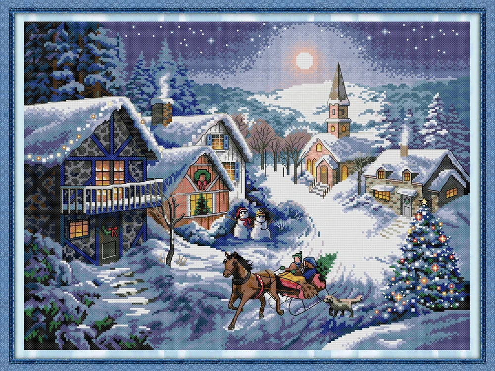 

Dusk in the snow cross stitch kit aida 14ct 11ct count print canvas stitches embroidery DIY handmade