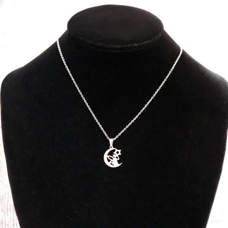1pc Little Fairy With Star Moon Stainless Steel Necklace Fashion Figure Pendants Necklaces Women Kids Christmas Gift Jewelry | Украшения и