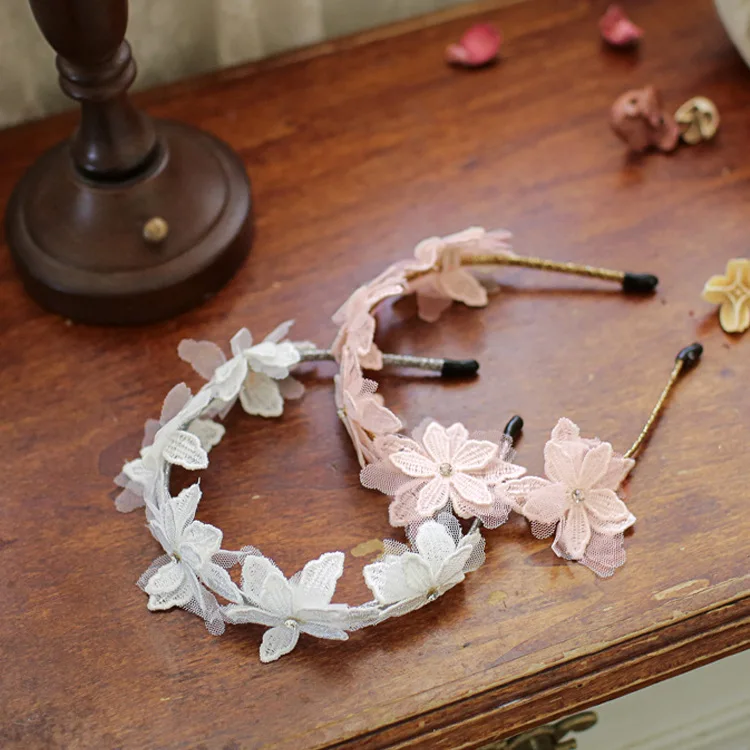 Корейская кружевная Цветочная корона ободок для волос с вышивкой девочек