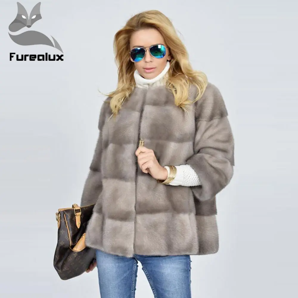 Новая шуба Furealux из натурального меха норки для женщин теплая Модная цельного с