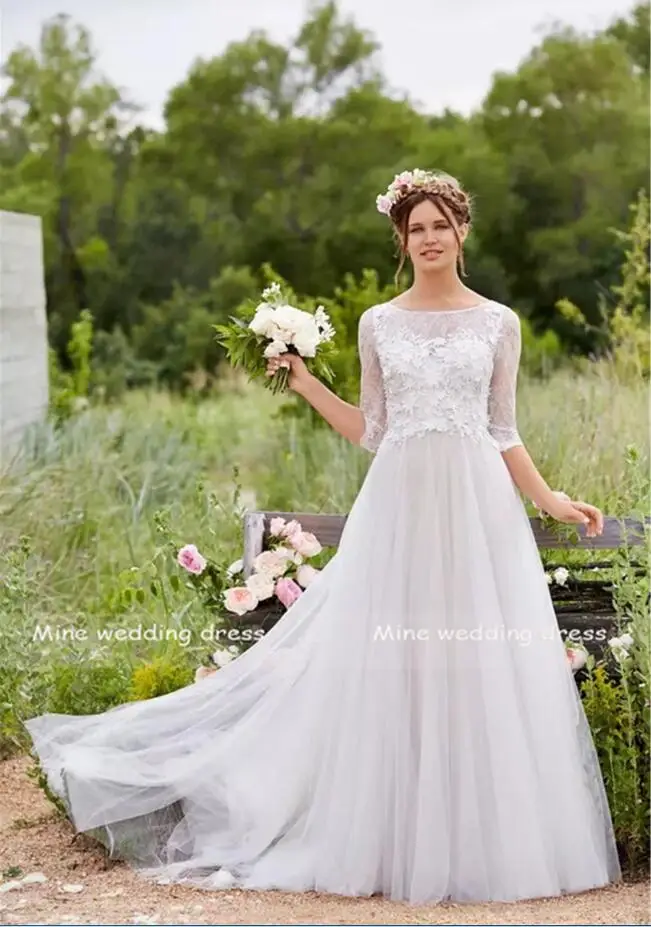 As picture Princess Portrait Neckline Illusion Beaded Lace And Tulle Off The Shoulder Wedding Dress A-Line Button Back Bridal Gowns - Цвет: As picture