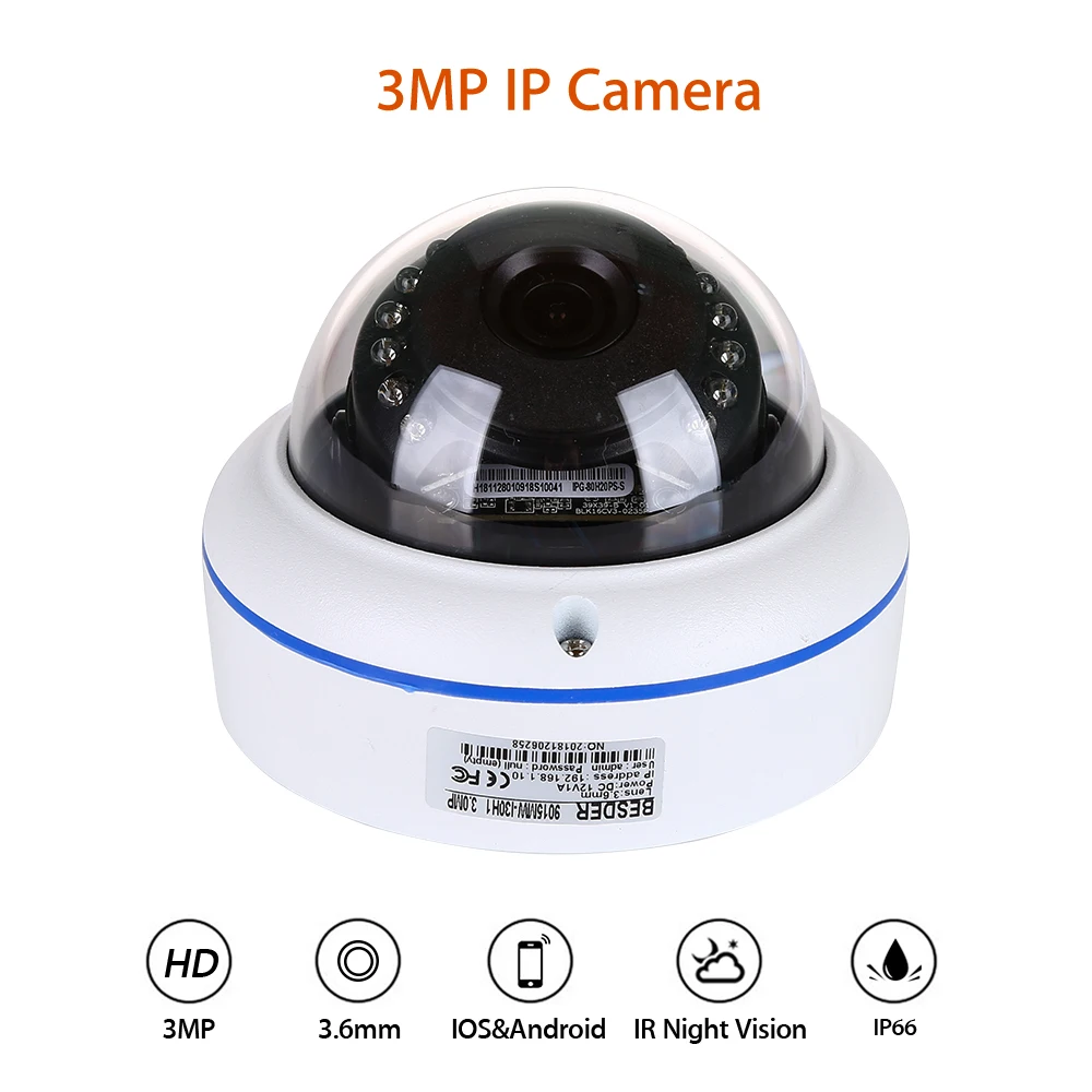 3MP 1080P IP камера Smart Security 3 6 мм Onvif ИК Ночное Видение купольная H.265 CCTV|Камеры