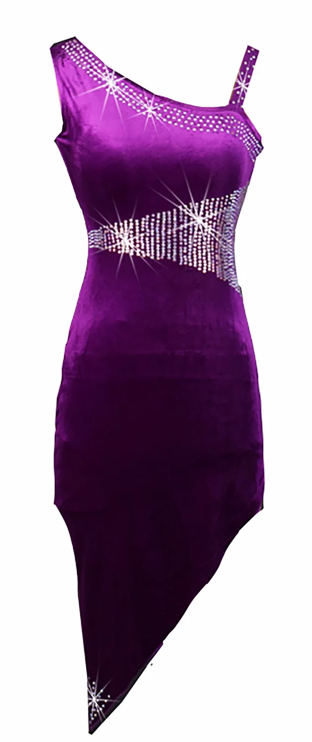 На заказ Irregualr фиолетовое платье с бахромой для латинских танцев, Румба, ча-ча, сальса, танго, платье для танцев, Рейн, камень, S-XXXL, бархат, фланель, L058
