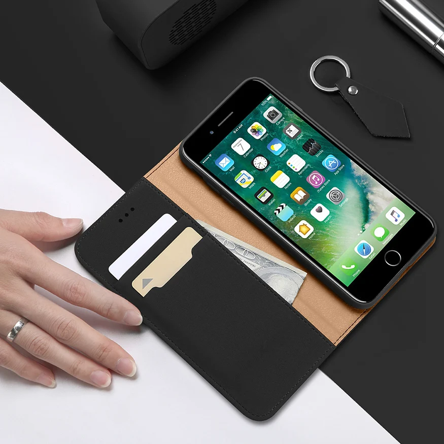 Чехол бумажник DUX DUCIS из натуральной кожи для iPhone 8 7 Xs винтажный Магнитный флип