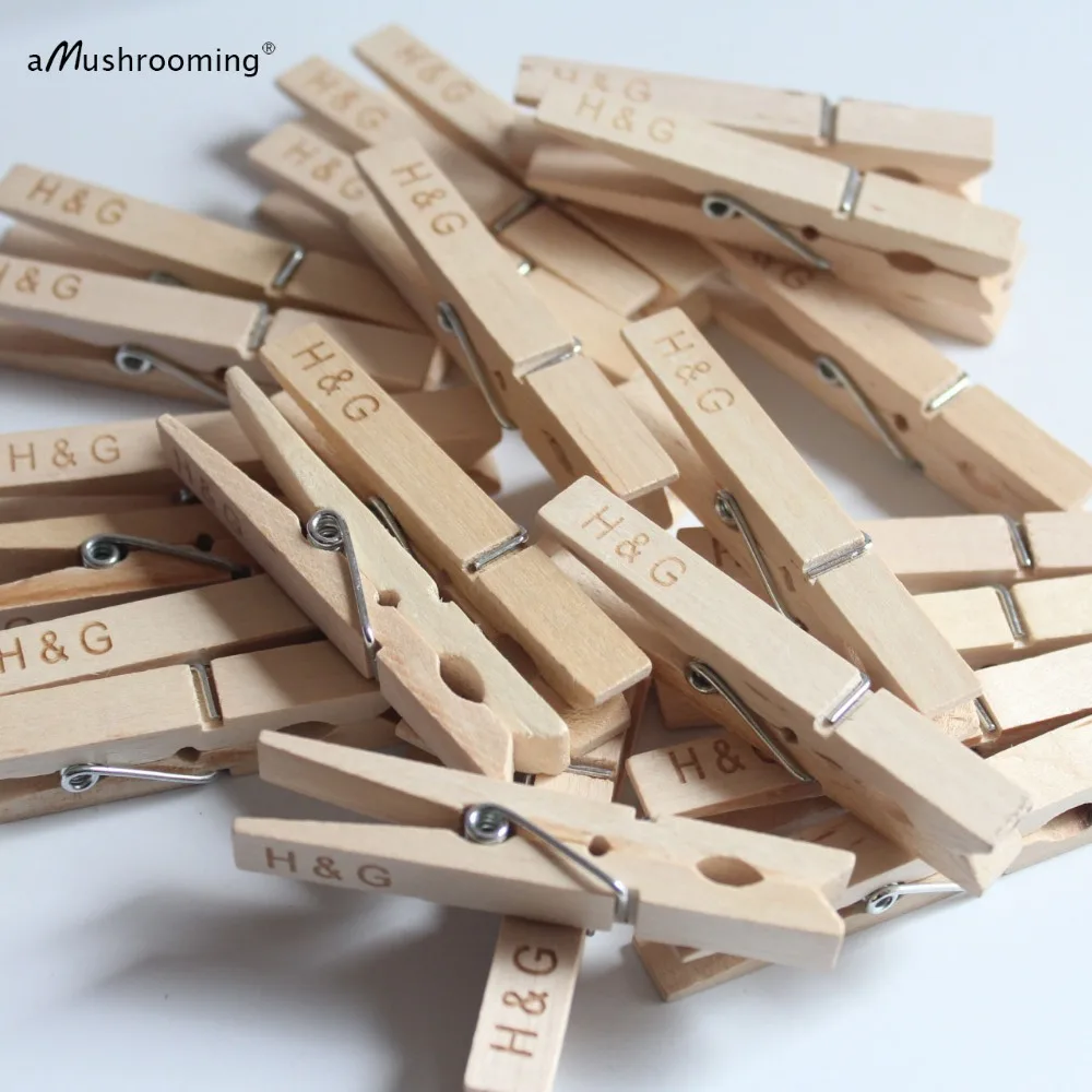 

100 Custom Name Wedding Clips Birthday Clothespins with Personalized Lettering card holders For Wedding Party Supplies