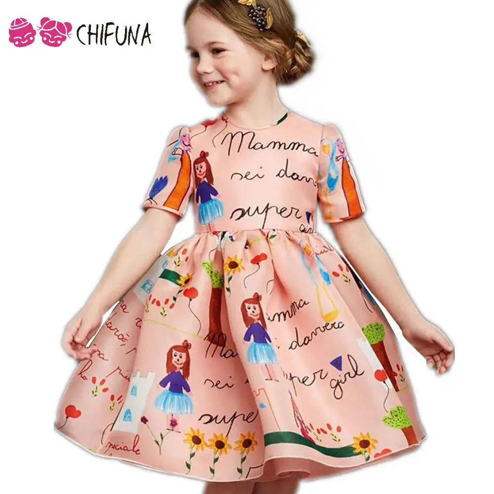 New Baby Girls Dress Designs Girl Autumn Cartoon Jacquard Princess Graffiti Comics Children Party Clothes | Детская одежда и обувь