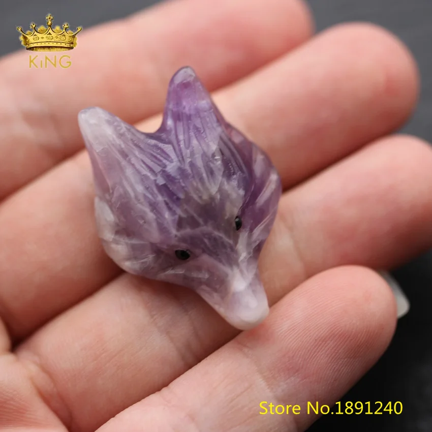 Amethyst 3 шт. кулон в виде лисы, маленькие резные подвески в виде головы лисы с отверстиями, ювелирные изделия ручной работы, товары для резьбы в виде лисы и животных XG14 - Окраска металла: Amethyst