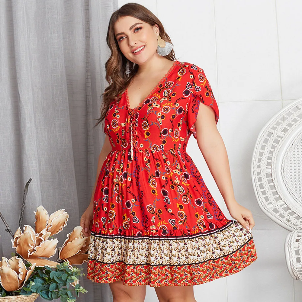 Женское платье с коротким рукавом повседневное мини-платье большого размера 4XL