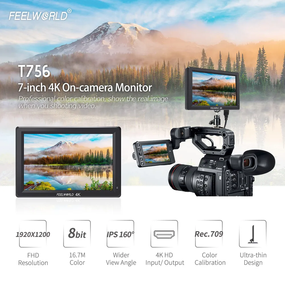 Feelworld T756 7 &quotIPS Full HD 4K монитор на камере сигнал HDMI камера w/гистограмма фокусировка