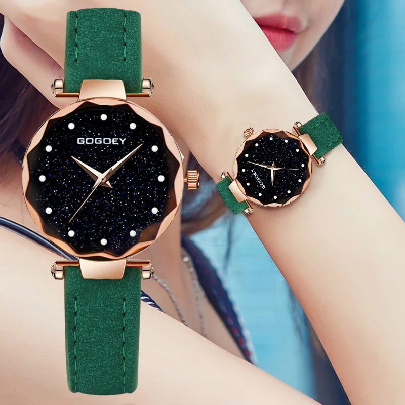 

Luxury Brand Gogoey Watch Fashion Leather Wristwatch Women's Watches Personality romantic starry sky Wristwatch Relogio Feminino