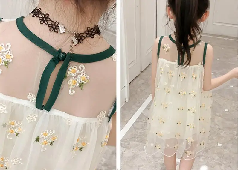 Summer Kids Girls Flower Dress Baby Sleeveless Floral Embroidery Lace Dresses Children Casual Frocks Vestidos Infantil 2-10Yrs | Детская