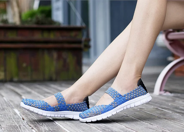 XEK Summer Women's Breathable Mixed-colors Sport Shoes Antislip Hand-made Weave Lightweight Flats Mother Gift Shoe GSS16 | Спорт и
