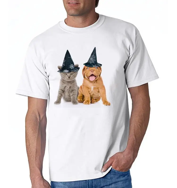 Лето 2017 г. удобные собаки и кошка с Хэллоуин hat печатных Повседневное забавные