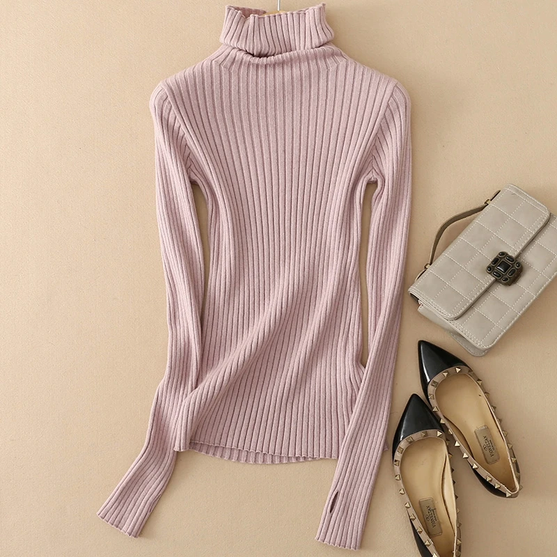 Women's Cashmere Elastic Autumn Winter Turtleneck Sweaters and Pullovers Wool Sweater Slim Tight Bottoming Knitted Pullover Warm | Женская