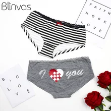 Blinvas, хлопковые трусы, женские трусы, в полоску, кружевное нижнее белье, женские трусы с бантом, трусики, нижнее белье, S/M/L/XL