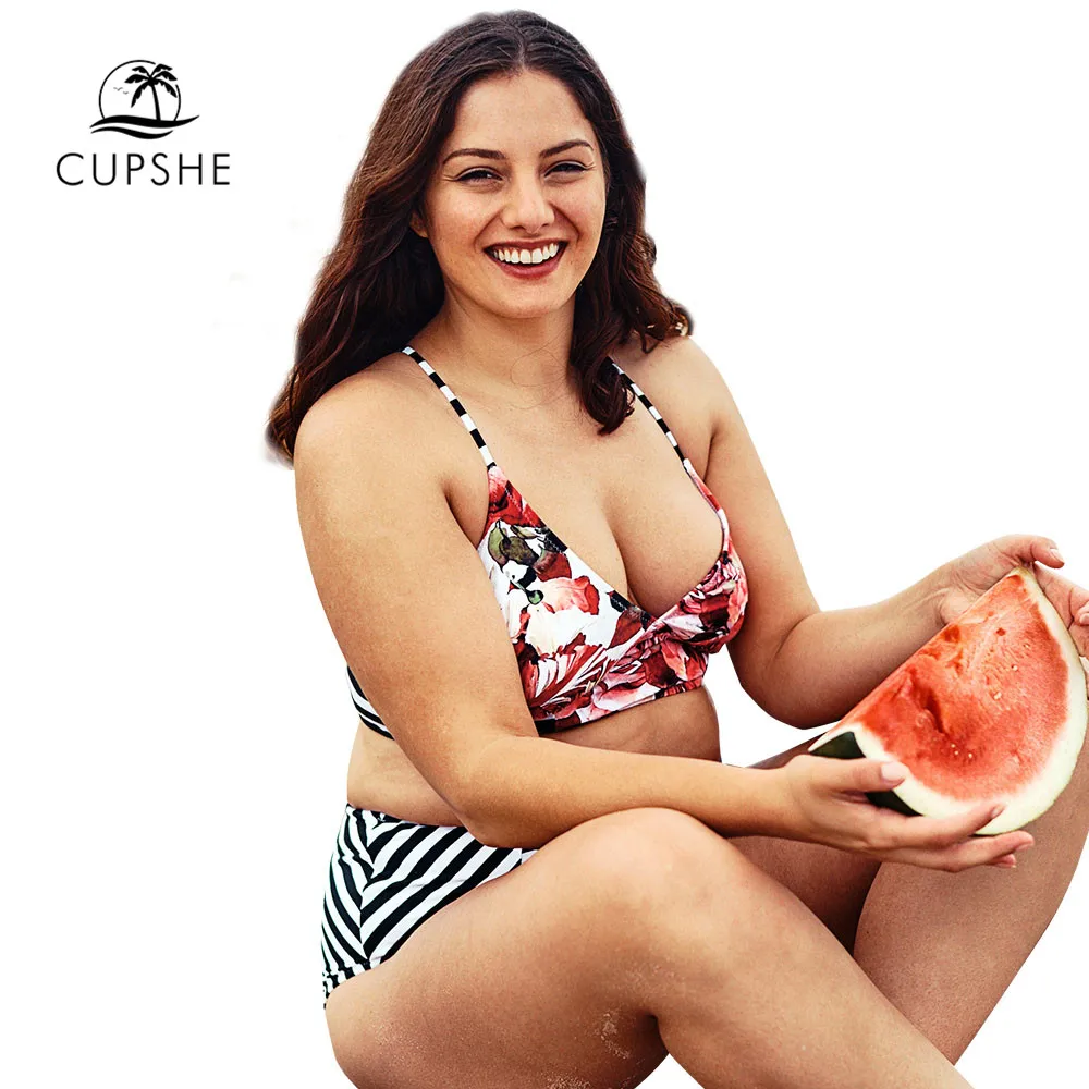 CUPSHE/Большие размеры бикини с цветочным принтом и высокой талией женские