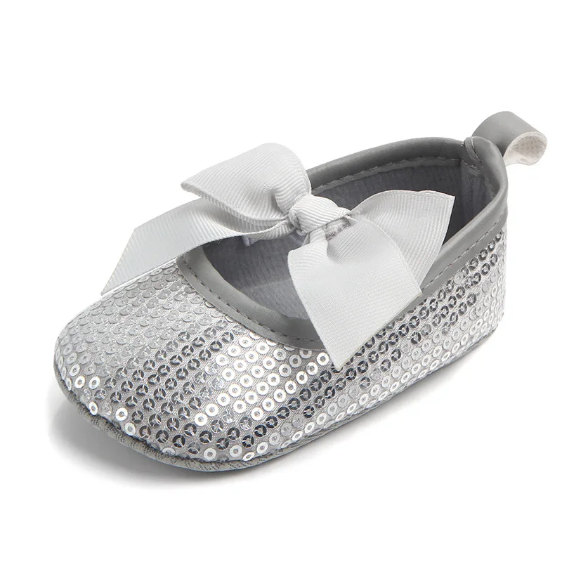 Детская девочка младенец мягкие хлопковые принцесса бант-бабочка подошва блестящие девочки платья обувь для новорожденных нескользящие 0-12М