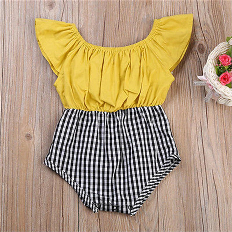 Cute Baby Girls Rompers Floral Lace Patchwork Infant Kids Plaid Jumpsuit Cotton Sleeveless Outfits Romper clothing | Детская одежда и