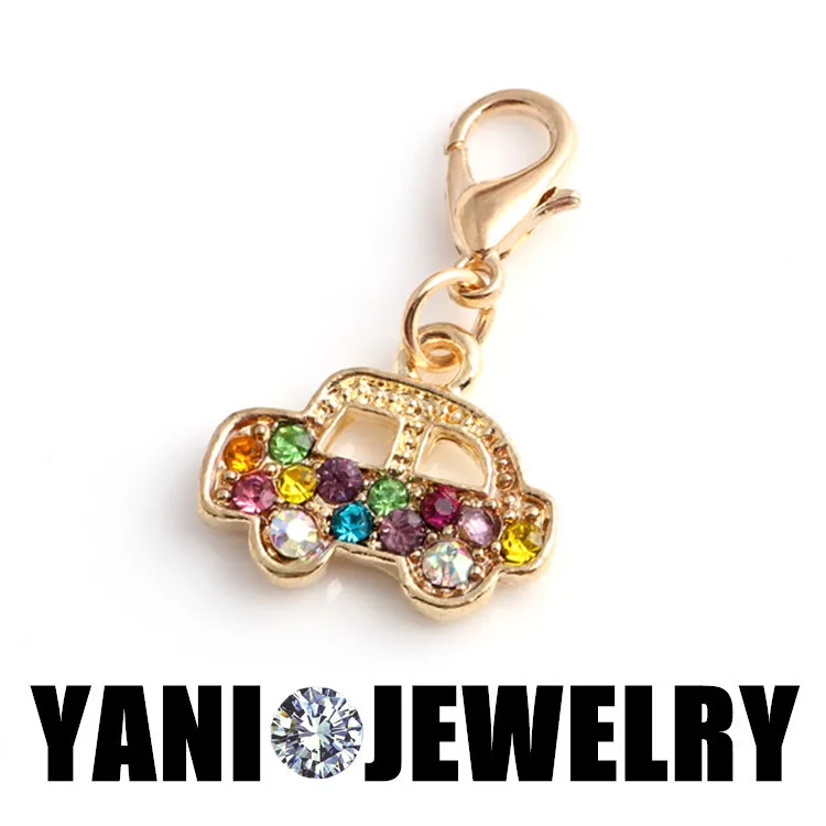 

20pcs/lot Gold Color Lobster Clasp Charms Colorful Rhinestone Car Pendant Charms fit Bracelets Necklace DIY Accessories