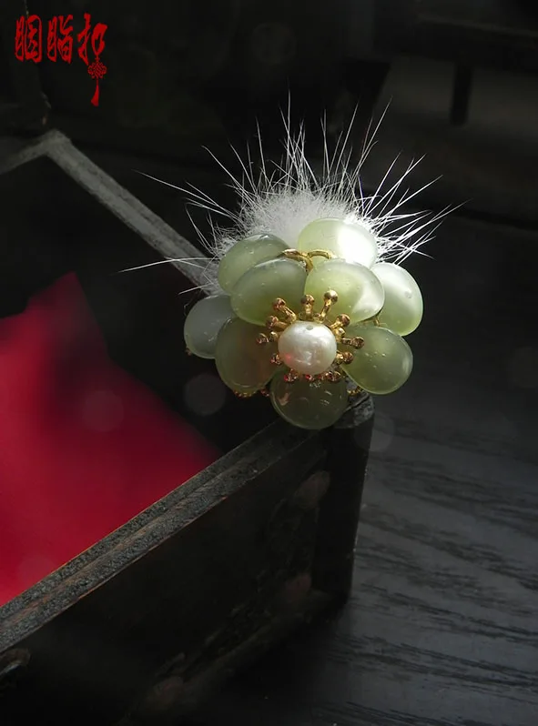 Зеленая палочка для волос из кроличьего меха tassel Hanfu костюм аксессуары серьги