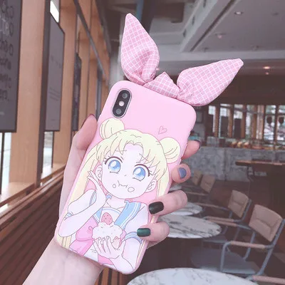 As shown in SAM Note 10 милый 3D чехол для телефона Сейлор Мун для samsung Note8/9/S10/S9 plus/S8/S7 Edge задняя крышка с кроличьими ушками - Цвет: As shown in