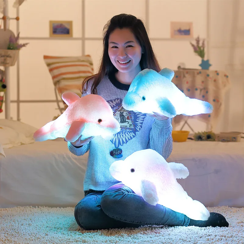 1pc 45cm Creative Luminous Plush Dolphin Doll Glowing Pillow LED Light Animal Toys Colorful Kids Children's Gift - купить по