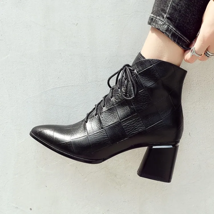 MLJUESE/ г. Женские ботильоны зимние женские ботинки из телячьей кожи на молнии с плюшевой подкладкой черного цвета с острым носком на квадратном каблуке размер 42