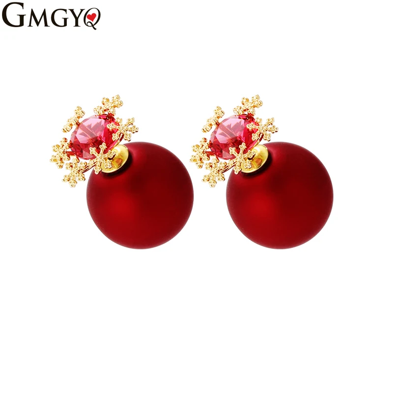 

GMGYQ AAA Zirconia Rood/Blauw/Legergroen Dubbelzijdig Matte Parel Sneeuwvlok Oorbel Piercing Oorbellen voor Vrouwen Jewellery