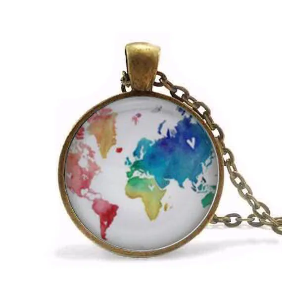 Цепочка с подвеской в виде радужной многоцветной карты для мужчин и женщин |