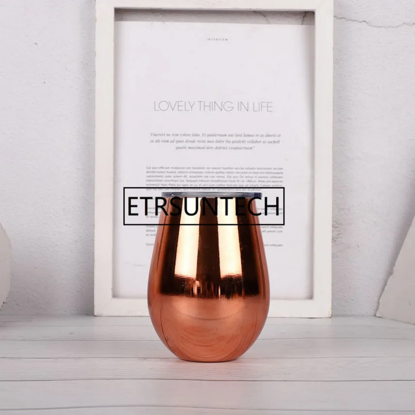 Billig 50 Stücke 12 Unze Ei Tassen Wein Tumbler Edelstahl Doppel Wand Wein Gläser Bier Tee Kaffee Tasse Vakuum Isolierte Becher Mit Deckel