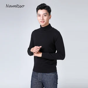 Мужская хлопковая Водолазка с длинным рукавом, утепленная однотонная Облегающая рубашка из 100% хлопка, зима 2021