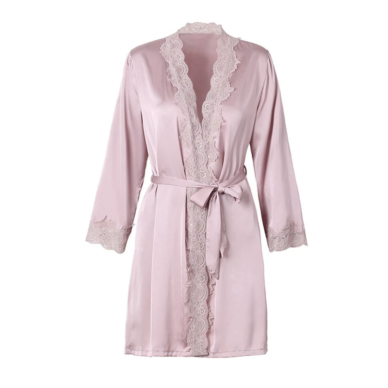 Кружевные атласные халаты и платья с длинным рукавом женский кардиган из