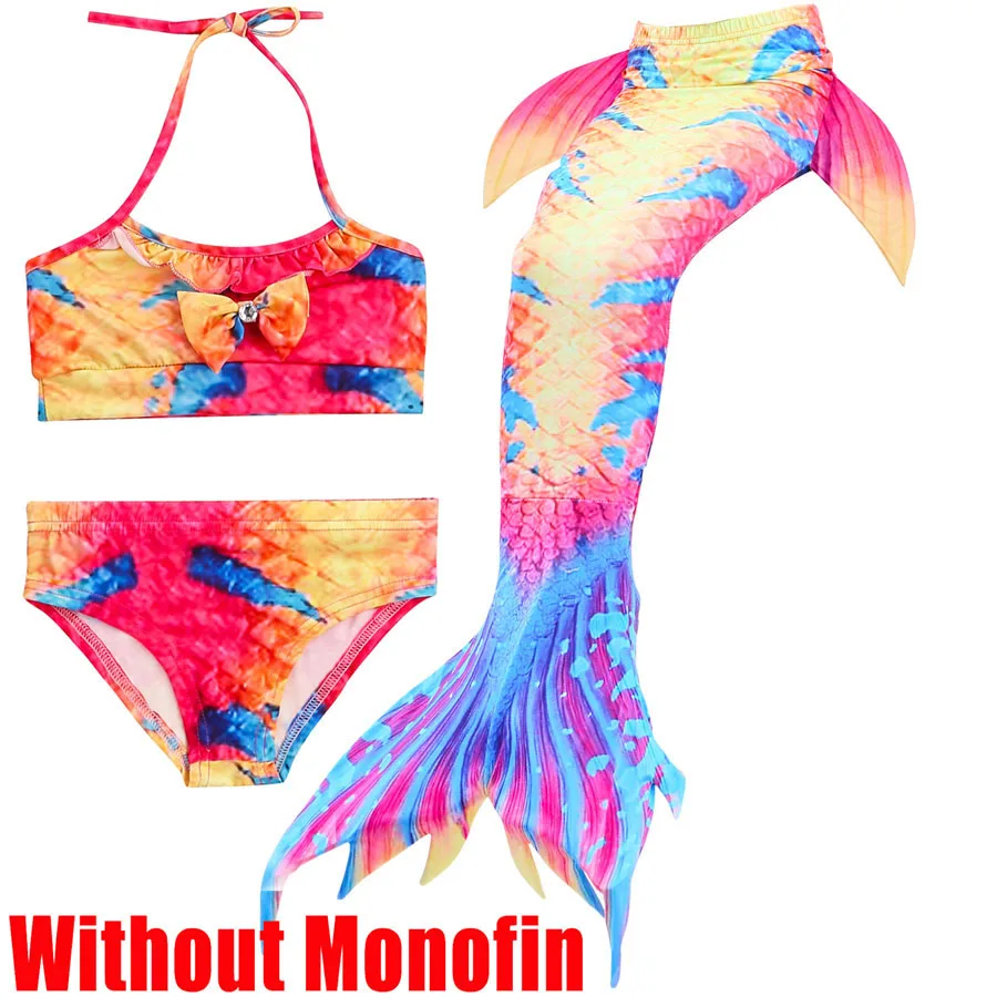 3pcs Without Fins 6 Детский купальный костюм с хвостом русалки для девочек, костюмы с моноплавниками, бикини, одежда для плавания, маскарадный костюм с хвостом русалки для детей, одежда для купания - Цвет: 3pcs Without Fins 6
