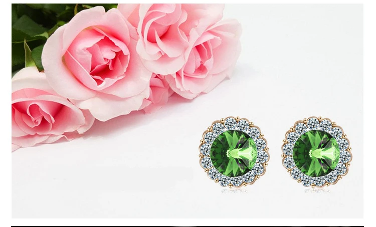 Crystal Earrings Round Candy Color Green Peridot Stones Simple Women CZ Studs Wedding Bridal Jewelry | Украшения и аксессуары