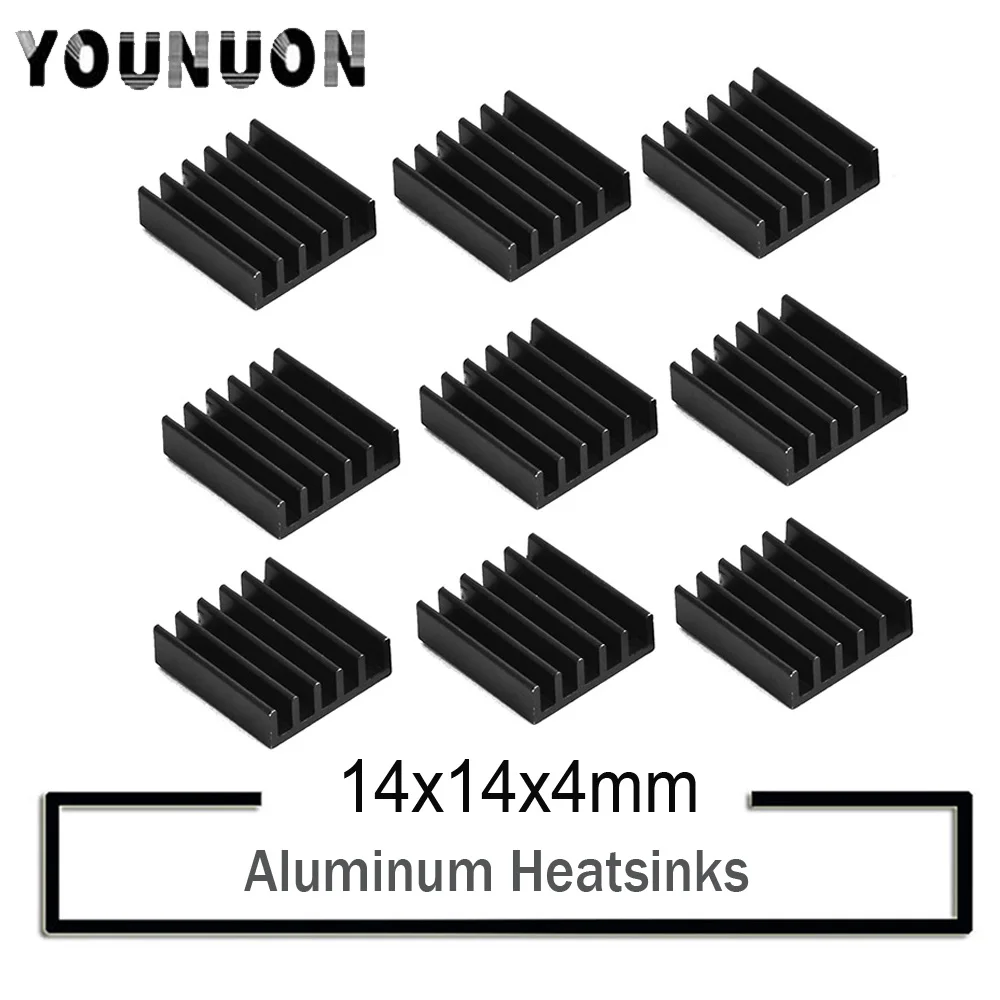 10 шт. алюминиевый радиатор радиатора YOUNUON Black 14x14x4 мм охлаждения электронных чипов