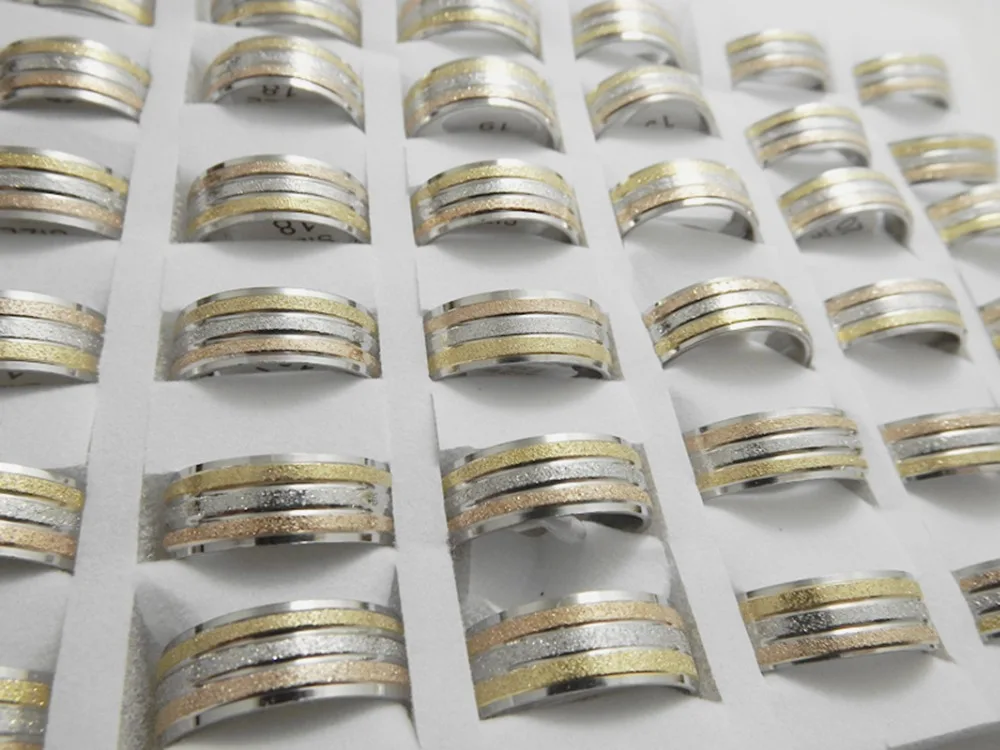 Sell 10 pcs 8mm Three-color tangent pearl sand Inner arc Comfort fashion stainless steel rings | Украшения и аксессуары