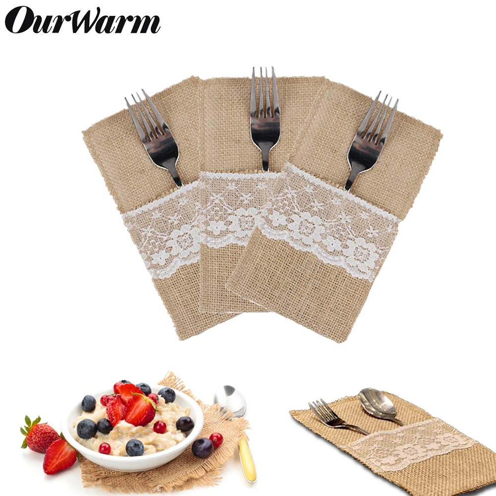 

OurWarm 50 шт. «сделай сам», кружевной мешковичный нож, карманный мешочек, посуда, уличное деревенское украшение в стиле бохо для свадьбы, дня рождения, вечеринки, стола