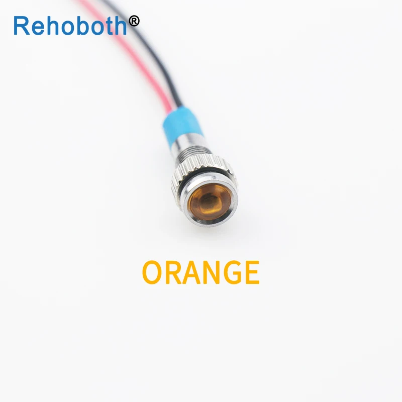 Orange-12V 6 мм 12 В светодиодный металлический точечный сигнальный светильник, индикаторный светильник 6 мм, водонепроницаемый сигнальный светильник с проводом, красный, желтый, синий, зеленый, белый - Цвет: Orange-12V
